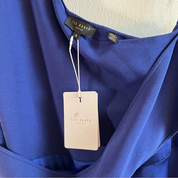 Ted Baker Dress Dark Blue Ivena Asymmetric Knit Bodice w/ Satin Skirt Sz 12 NWT - Picture 8 of 16